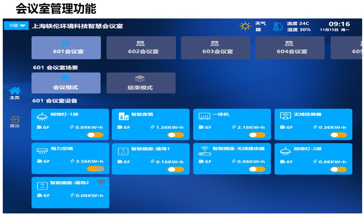智慧会议室控制系统界面